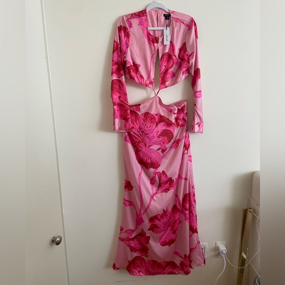Nasty Gal Satin Floral Print Cut Out Maxi Dress